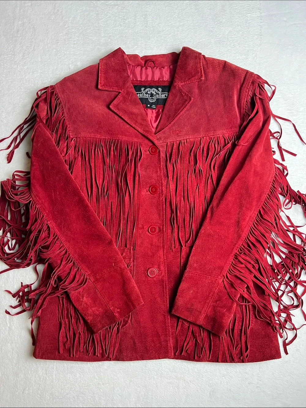 Vintage Leather Gallery Red Suede Leather Fringe Jacket Western Boho Women’s Med - Picture 4 of 11